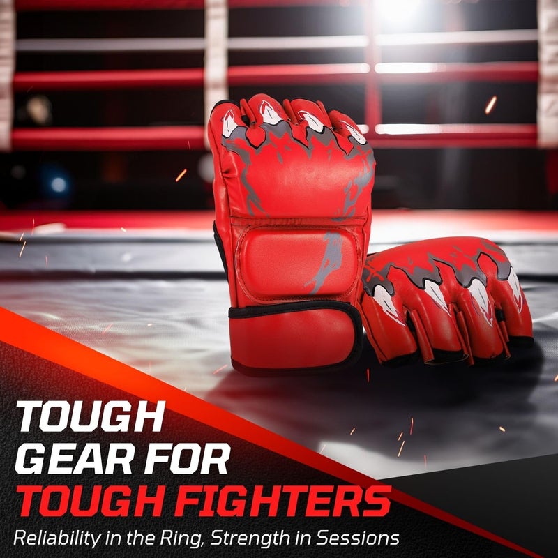 Flexzion Fingerless Boxing Gloves for MMA Kickboxing Karate Taekwondo - Adult Punching Gloves, Red - Image 2